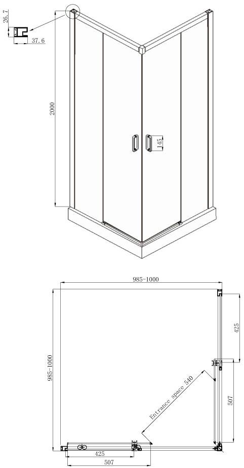 Душевое ограждение Ambassador Queen 11011105 (1000x1000x2000), 1 место - Вид №8