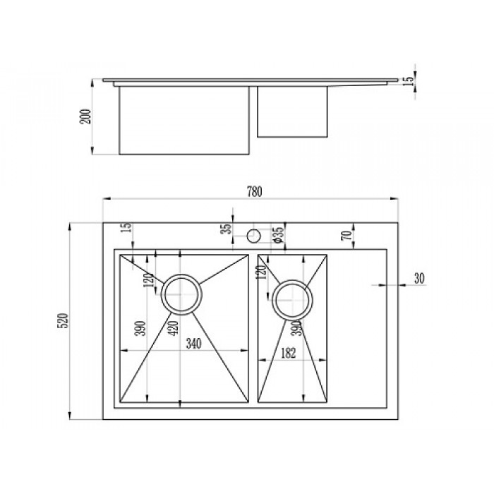 Zorg ZM X-7852-2-L Мойка кухонная прямоугольная Zorg  - Вид №3