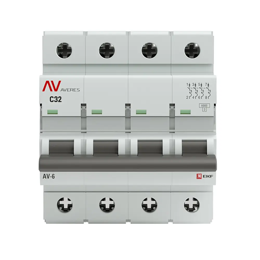 Автоматический выключатель EKF Averes AV-6 4P 32A для защиты электросетей 86549930 STLM-1114775
