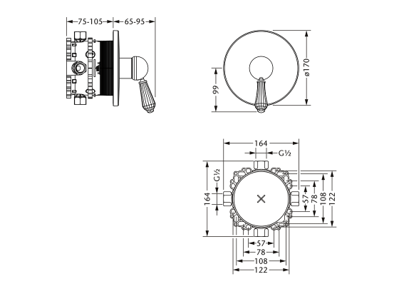 Смеситель для душа однорычажный ½" скрытого монтажа JOERGER Delphi Deco 129.20.235.000-AA - Вид №1