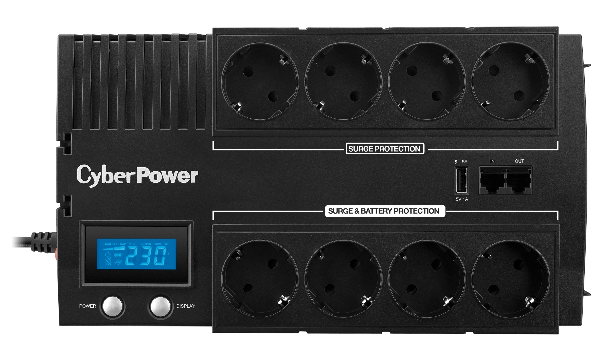 BR1000ELCD Ups line-interactive 1000va/600w usb/rj11/45 (4+4 euro) Cyberpower Santreyd  - Вид №1