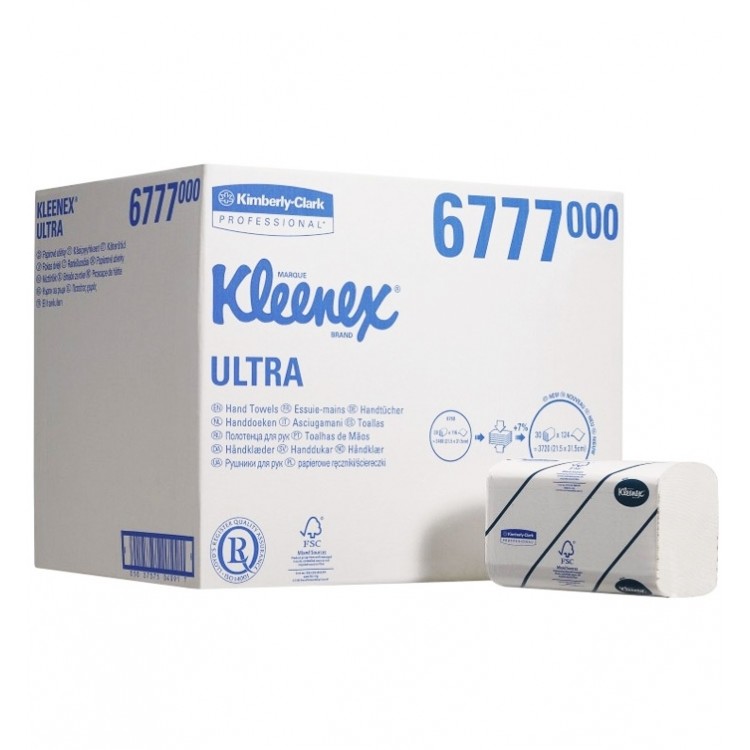 6777 Kimberly Clark Полотенца бумажные листовые Kimberly Clark Kleenex Ultra 6777 H2 Z-сложения 2-слойные в пачке по 124 листа 