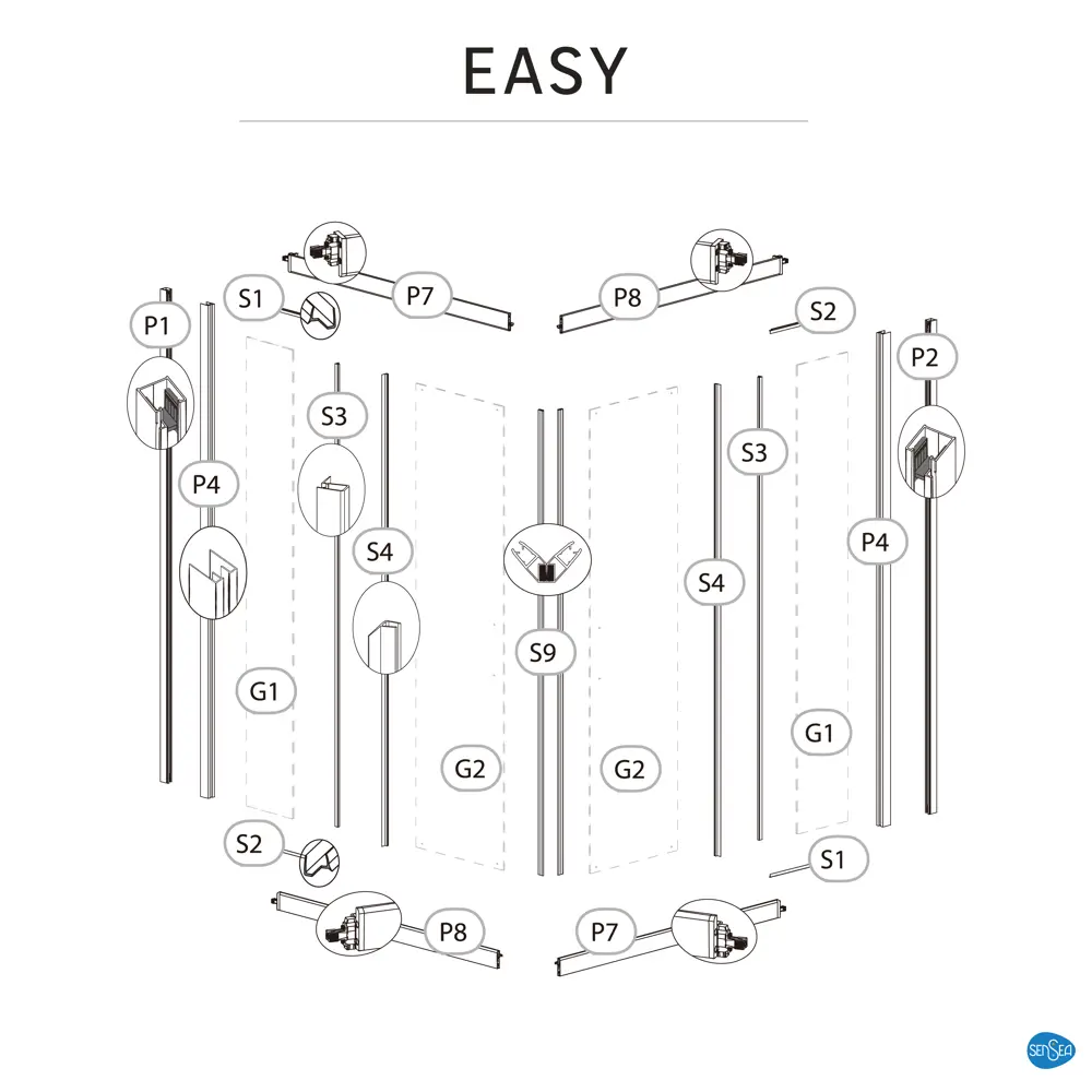 Комплект стекол для душевой ширмы Sensea Easy 80x80 см прозрачное стекло, цвет профиля на выбор 85868663 STLM-2062786 - Вид №21