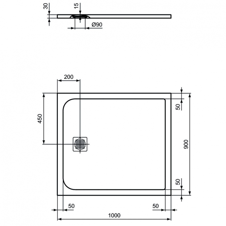 K8220FT Душевой поддон 100х90 см Ideal Standard ULTRAFLAT S  - Вид №2