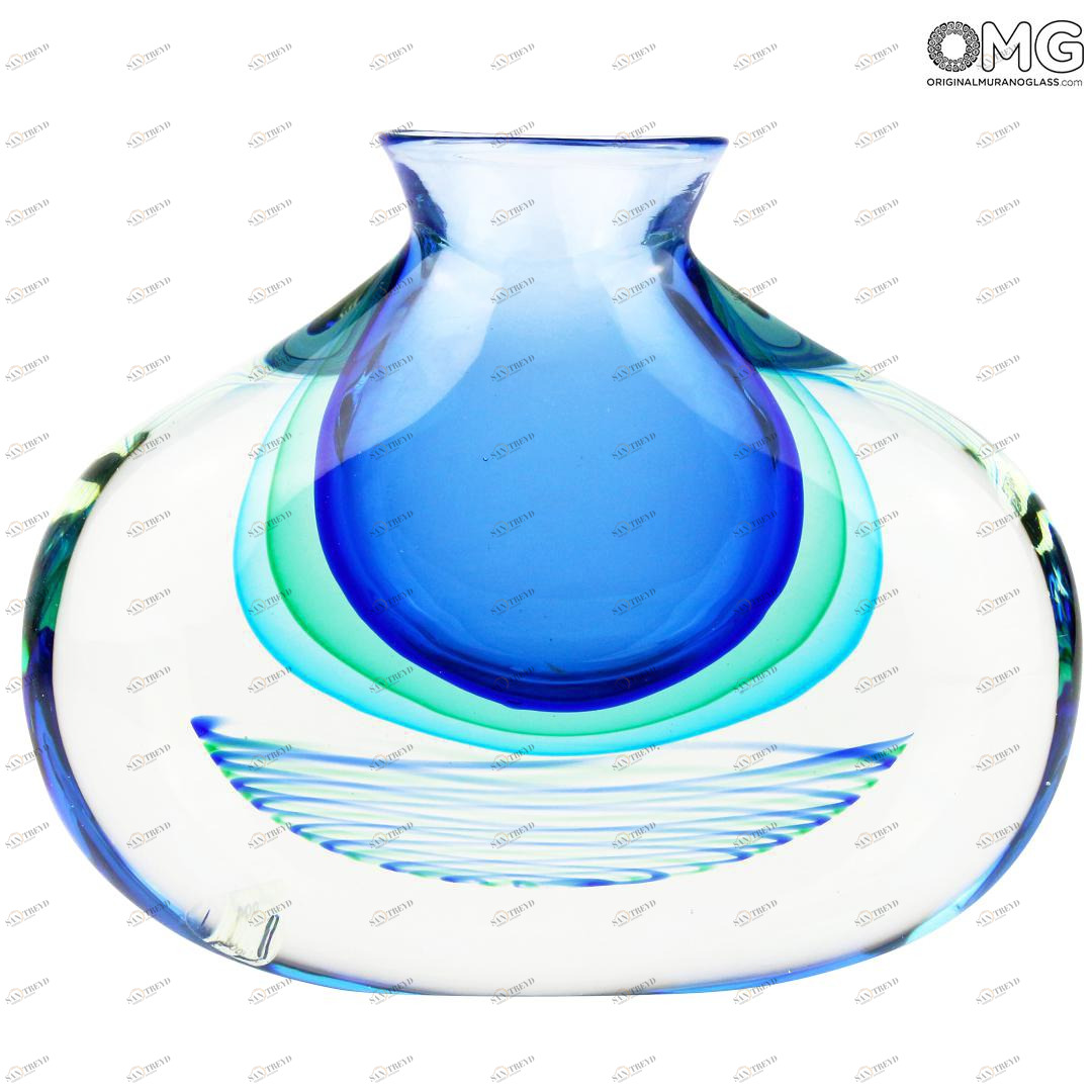 3289 ORIGINALMURANOGLASS Ваза Jar - лазурная - соммерсо - Original Murano Glass OMG 25 см 