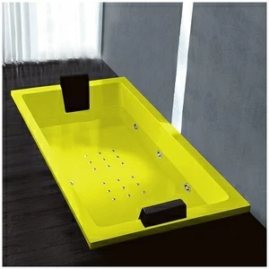 Ванна Gruppo treesse Quadra 181 V071N-SX-ZZ жёлтая с золотой фурнитурой и гидромассажем и аэромассажем прямоугольная встроенная левая