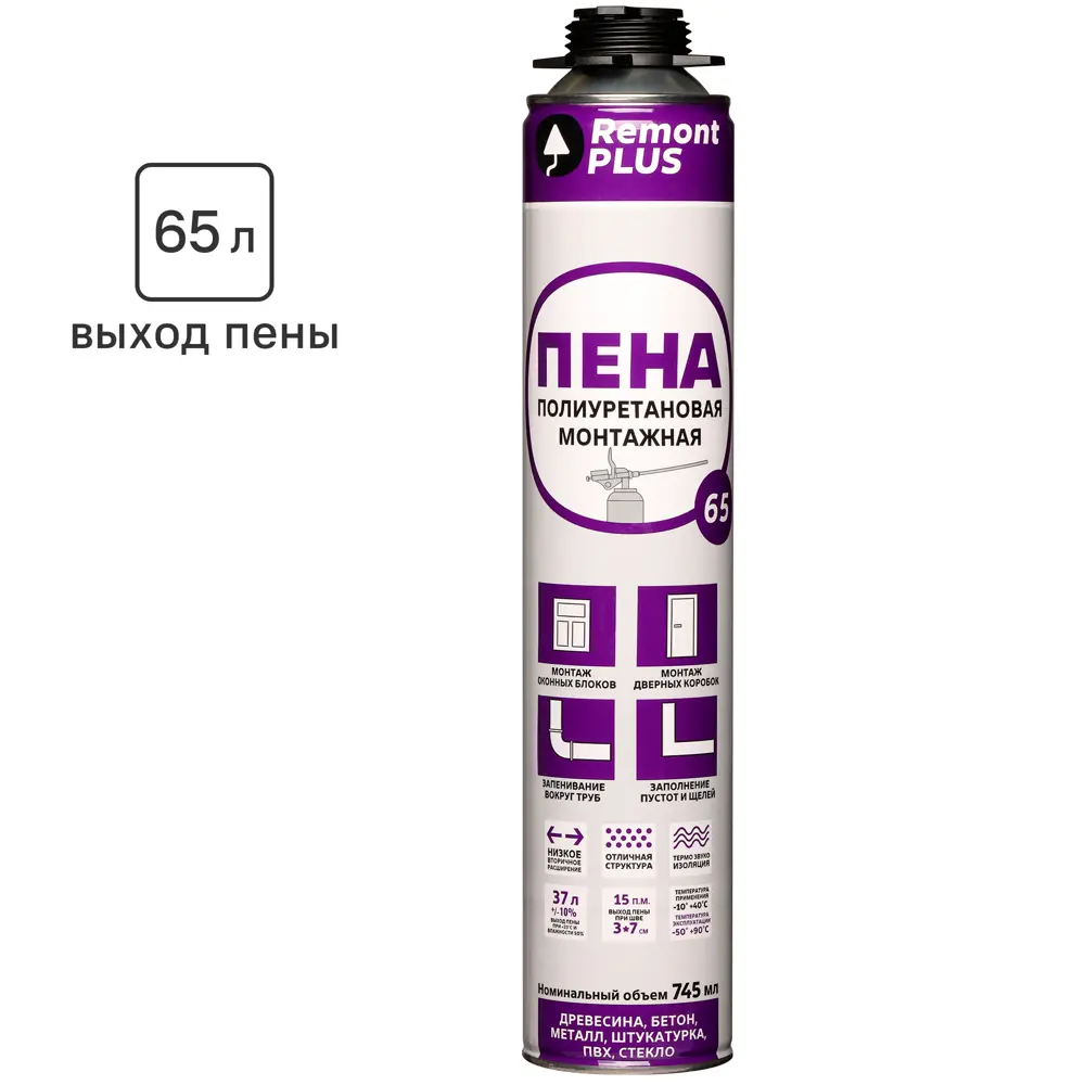 Монтажная пена Remont PLUS 65 профессиональная всесезонная 745 мл 83580370 STLM-0042084