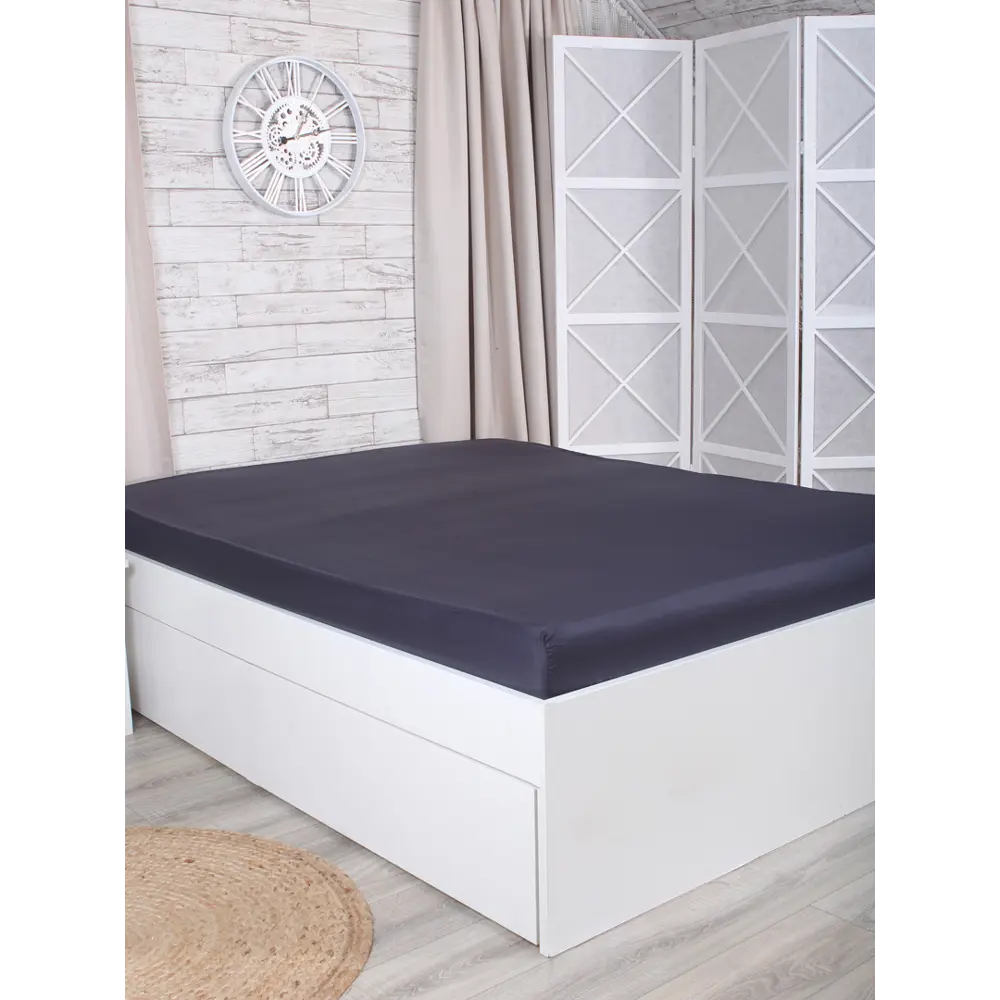Простыня евро Mona Liza Premium 200x220 см сатин на резинке тёмно-синий Santreyd STLM-2207681 - Вид №4