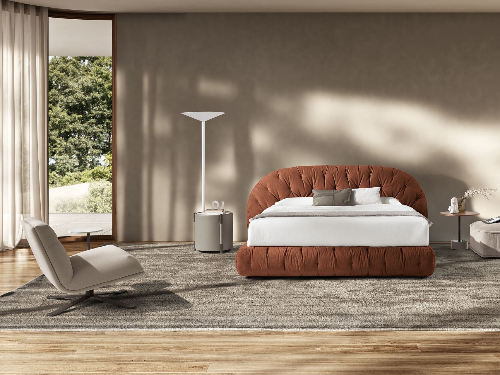 Двуспальная кровать с тканевой обивкой и спинным изголовьем Max Divani Globo ARCH-00150643 - Вид №4