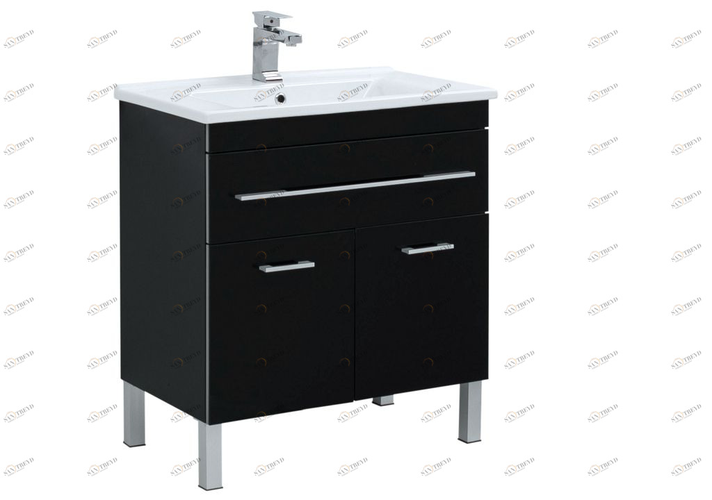 Тумба с раковиной Aquanet Верона N 75 черный (напольная 1 ящик 2 дверцы) 0018624500182319