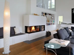 RÜEGG Угловой стальной дровяной камин с панорамным остеклением Classic line