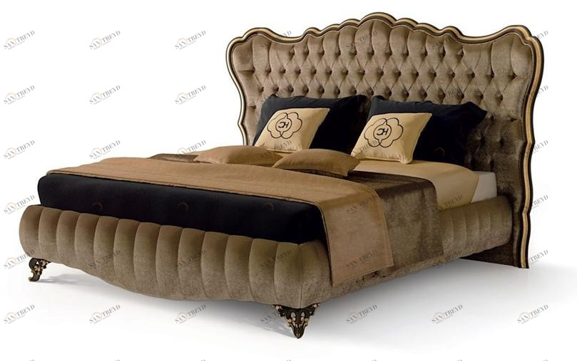 Carpanese Home Бархатная двуспальная кровать с тафтинговым изголовьем Heritage 6089