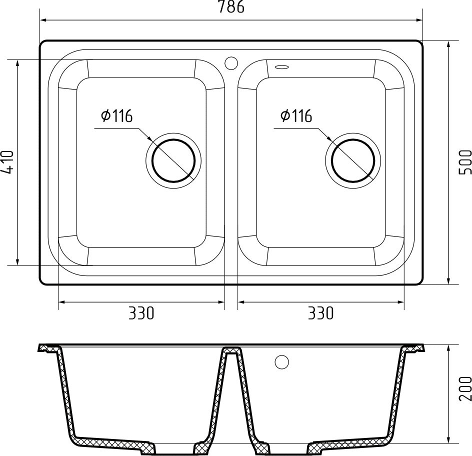 Кухонная мойка Искусственный камень STANDART S136 GranFest S-780K-S136 - Вид №2