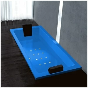 Ванна Gruppo treesse Quadra 180 V078C-SX-GZ голубая с золотой фурнитурой и аэромассажем прямоугольная встроенная левая