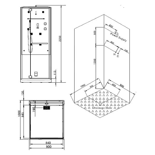 B1202A BAGMS1 Душевая кабина SSWW  - Вид №1