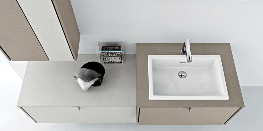 Комбинация ванной комнаты PV18 в отделке Net Ceramica /Lino / Canapa MILLDUE PIVOT PIVOT18 - Вид №1