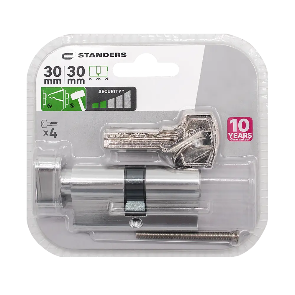 Цилиндр Standers TTAL1-3030NBCR 30x30 мм ключ/вертушка цвет хром STLM-2187205 - Вид №4