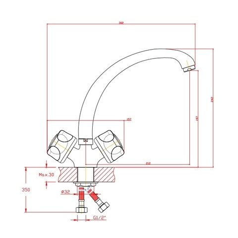 Orange Classic R M73-002cr двухвентильный смеситель для кухни Черный матовый sun-id-1517112 - Вид №1