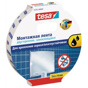 Лента клейкая двусторонняя для крепления зеркал Tesa Powerbond 19 мм x 5 м цвет белый 82382251 STLM-2088761
