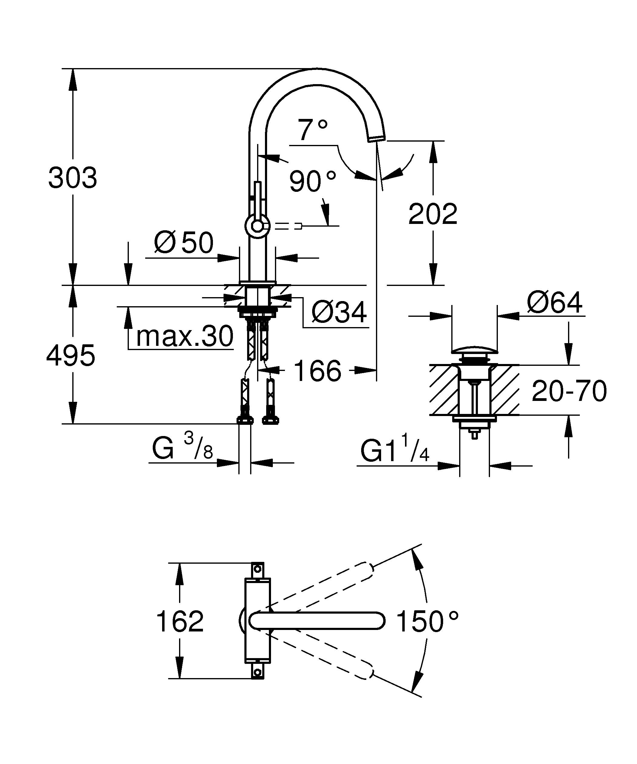 Смеситель GROHE Atrio New двухвентильный для раковины на 1 отверстие, темный графит матовый (21022AL3) - Вид №1