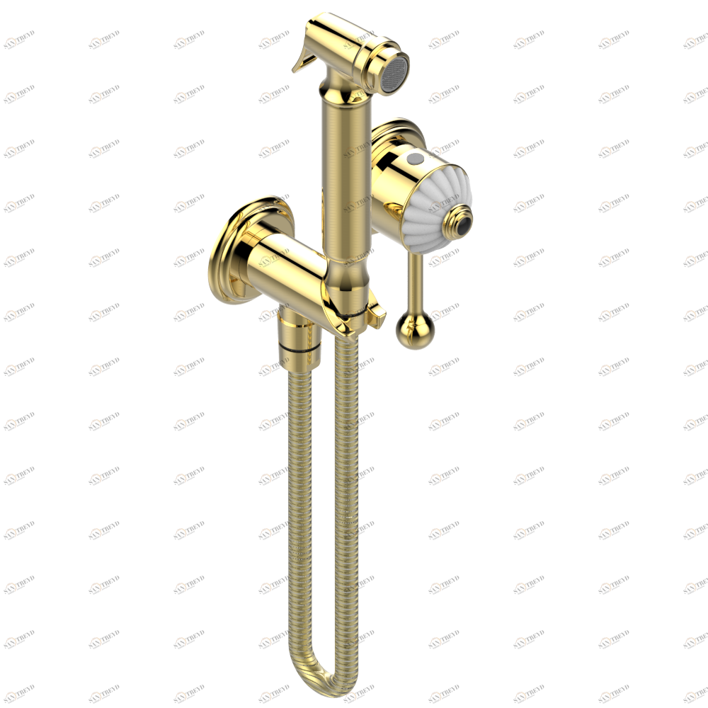 A1M-5840/MBG Комплект для душа, включающий смеситель, армированный шланг 1 м 25 см, ручной душ с курковым распылителем, выход из стены и предохранительный запорный клапан Thg-paris Amboise c чёрным ониксом Золото A1M 5840/MBG CAT.F