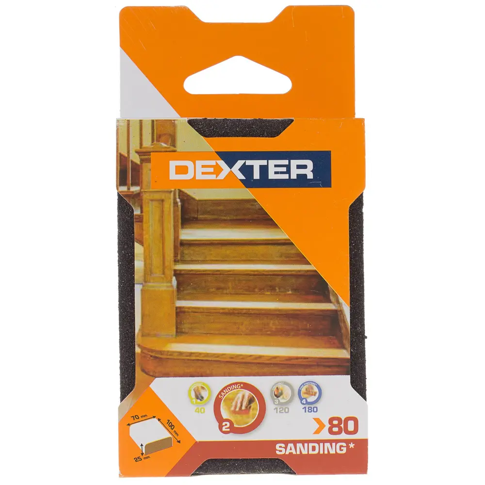 18783841 Губка шлифовальная абразивная четырехсторонняя Dexter P80 100x70x25 мм STLM-0012671  - Вид №2
