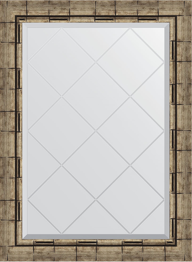 BY 4093 Зеркало с гравировкой в багетной раме - серебряный бамбук 73 mm EVOFORM Exclusive-G