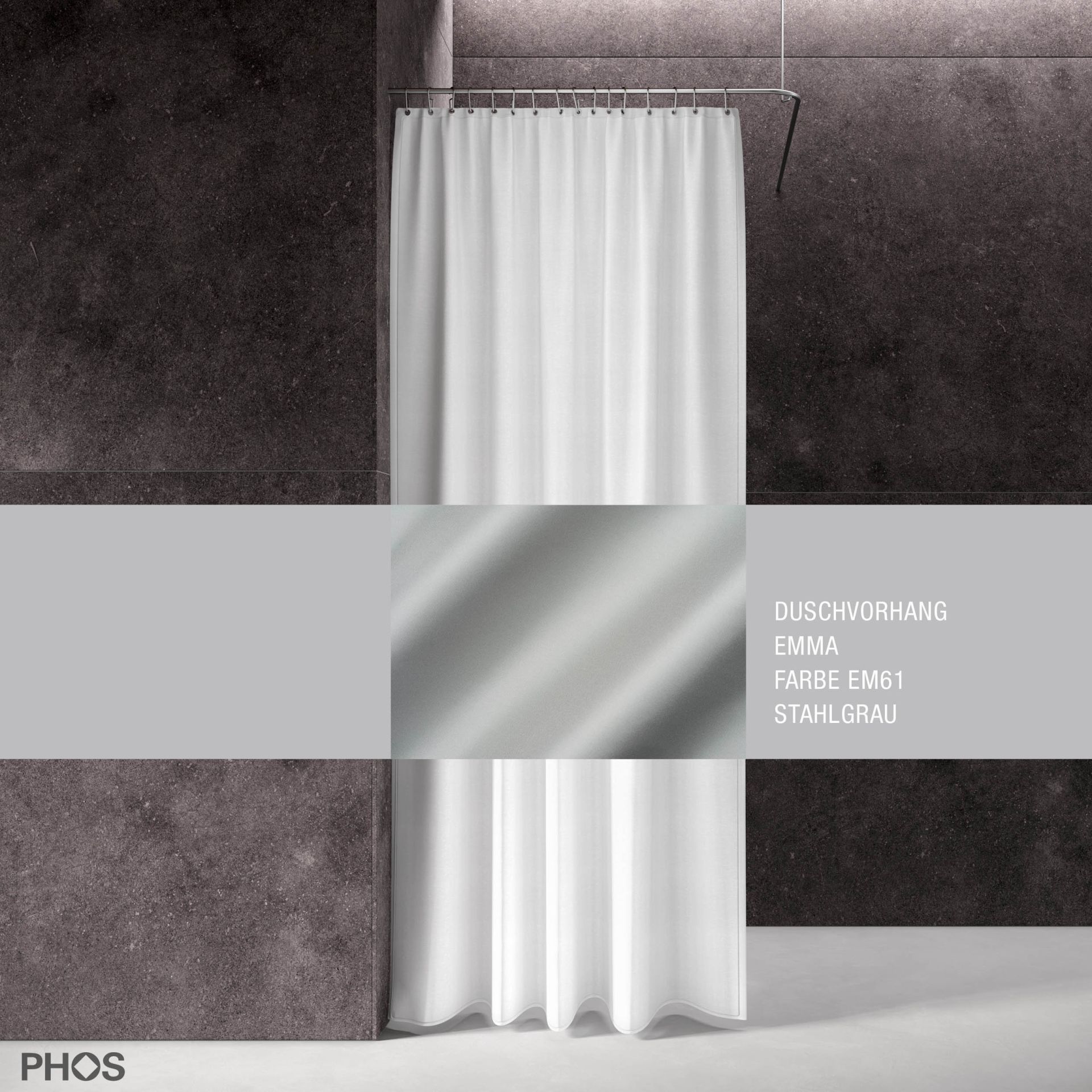 DV-EMMA200-230-EM61 Занавеска для душа emma стальной серый, длина 200 см, ширина 230 см. PHOS 