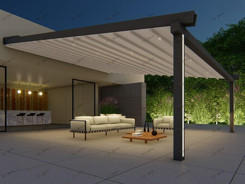 RGM Настенная моторизованная пергола из алюминия и ПВХ с освещением sun-id-1371354