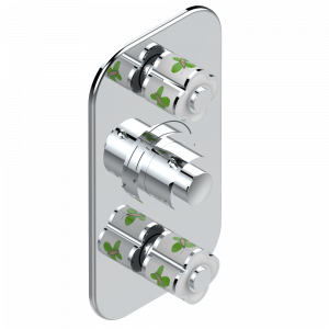 A7E-5400BE Накладка с ручкой регулировки температуры и двумя маховиками для термостатического смесителя 5400AE Thg-paris Capucine зелёный с платиновым декором Хром