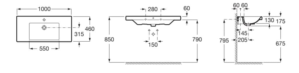 Фарфоровый подвесной прямоугольный умывальник Roca The Gap ARCH-00035408 - Вид №2