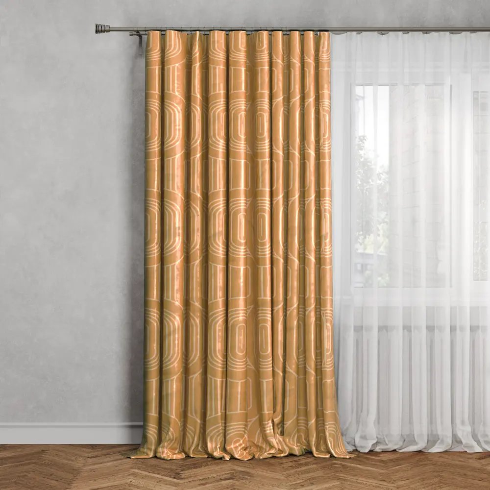 ПАВЛОВО-ПОСАДСКИЙ ШЕЛК: Портьера Glamour золотистая на ленте 200x300 см 89231541 STLM-1042956