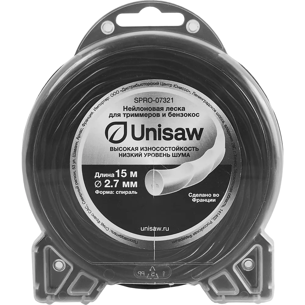 Леска для триммера Unisaw ø2.7 мм 15 м спираль-круглая Santreyd STLM-2077336