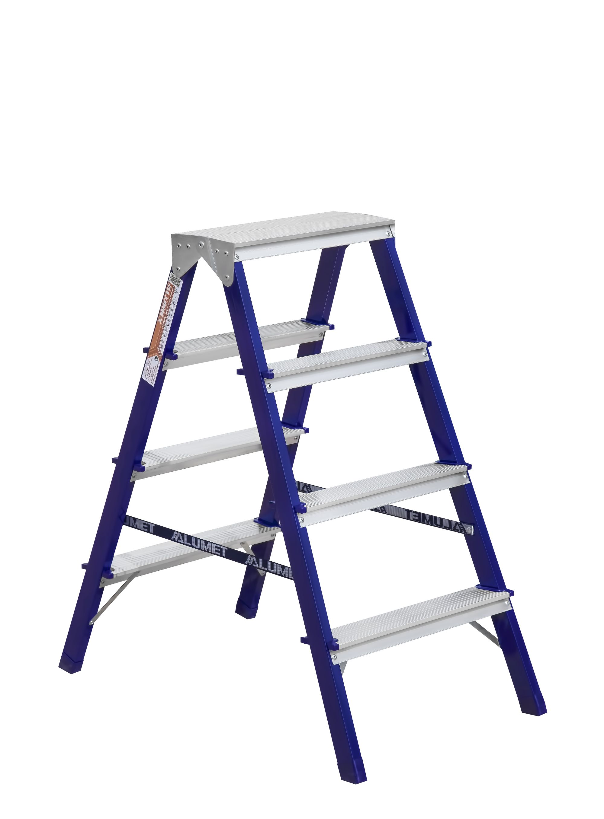 Стремянка стальная двухсторонняя с алюминиевыми ступенями ALUMET MD 8204