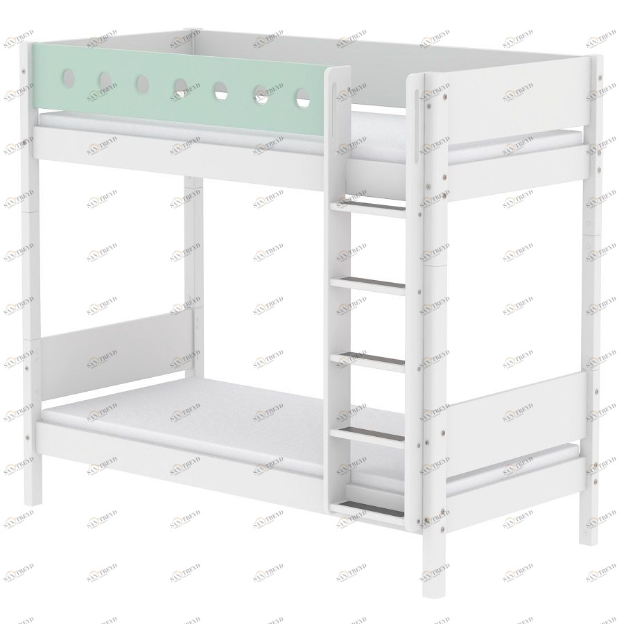 Кровать Flexa White двухъярусная с прямой лестницей, 200 см, белая с мятным 801741419