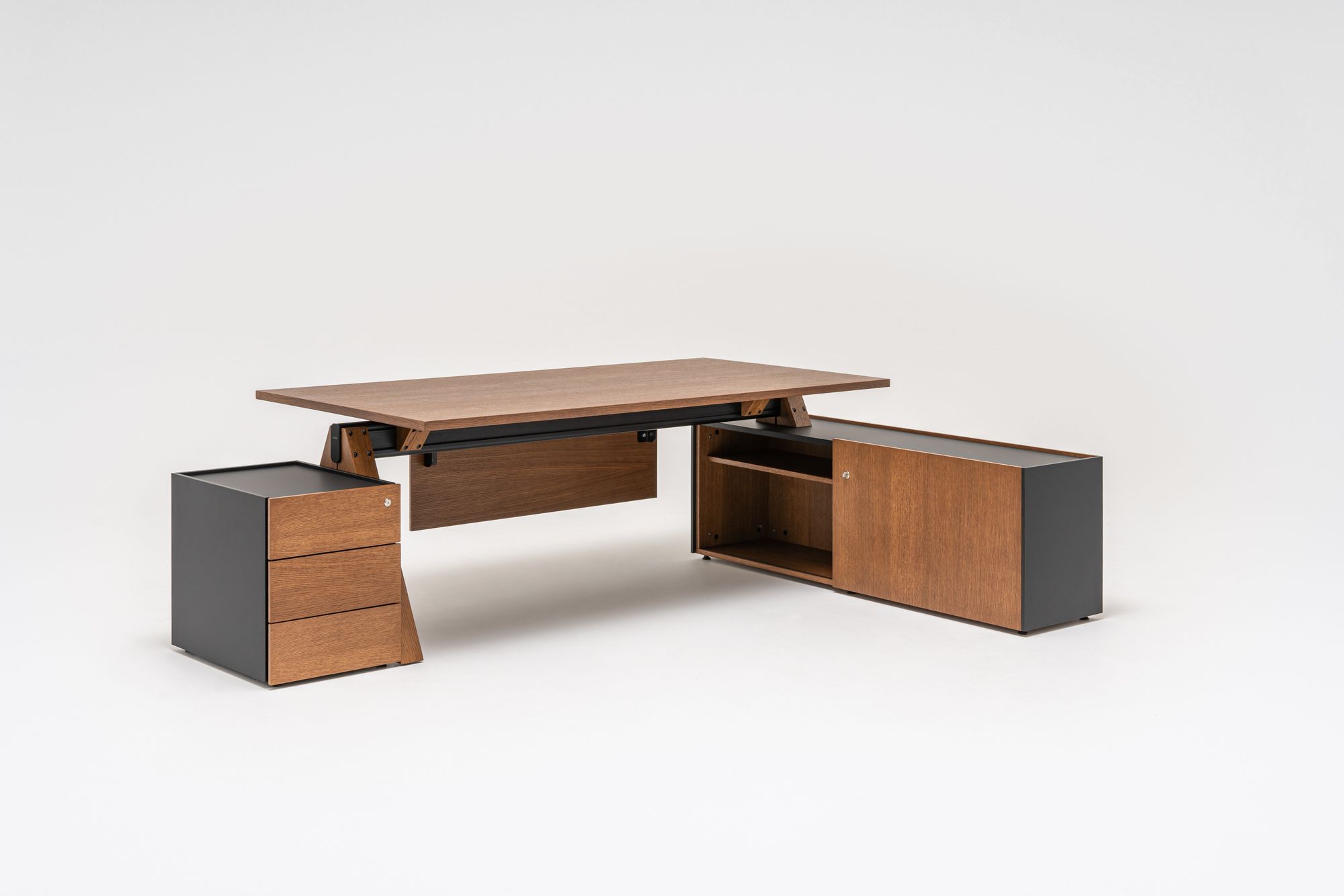 Деревянный угловой секционный стол со встроенной полкой MDD Viga ARCH-00080022 - Вид №6