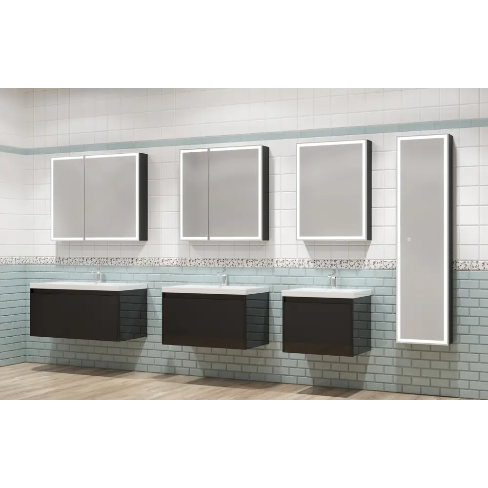 Шкаф зеркальный подвесной Montero Black LED с подсветкой 60x80 см цвет черный 89180064 STLM-2028496 Santreyd - Вид №9