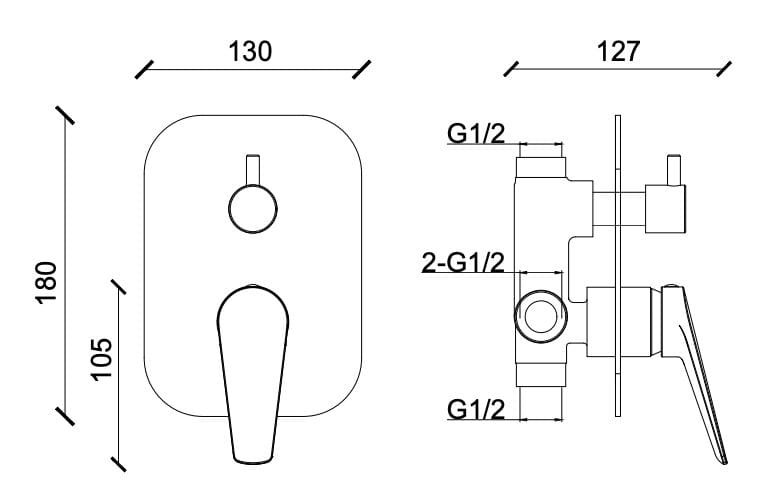 Двухсторонний встраиваемый смеситель для душа Lablù больше ARCH-00088880 - Вид №1