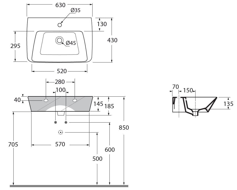 Столешница/подвесной умывальник Azzurra Ceramica Hera ARCH-00066132 - Вид №4