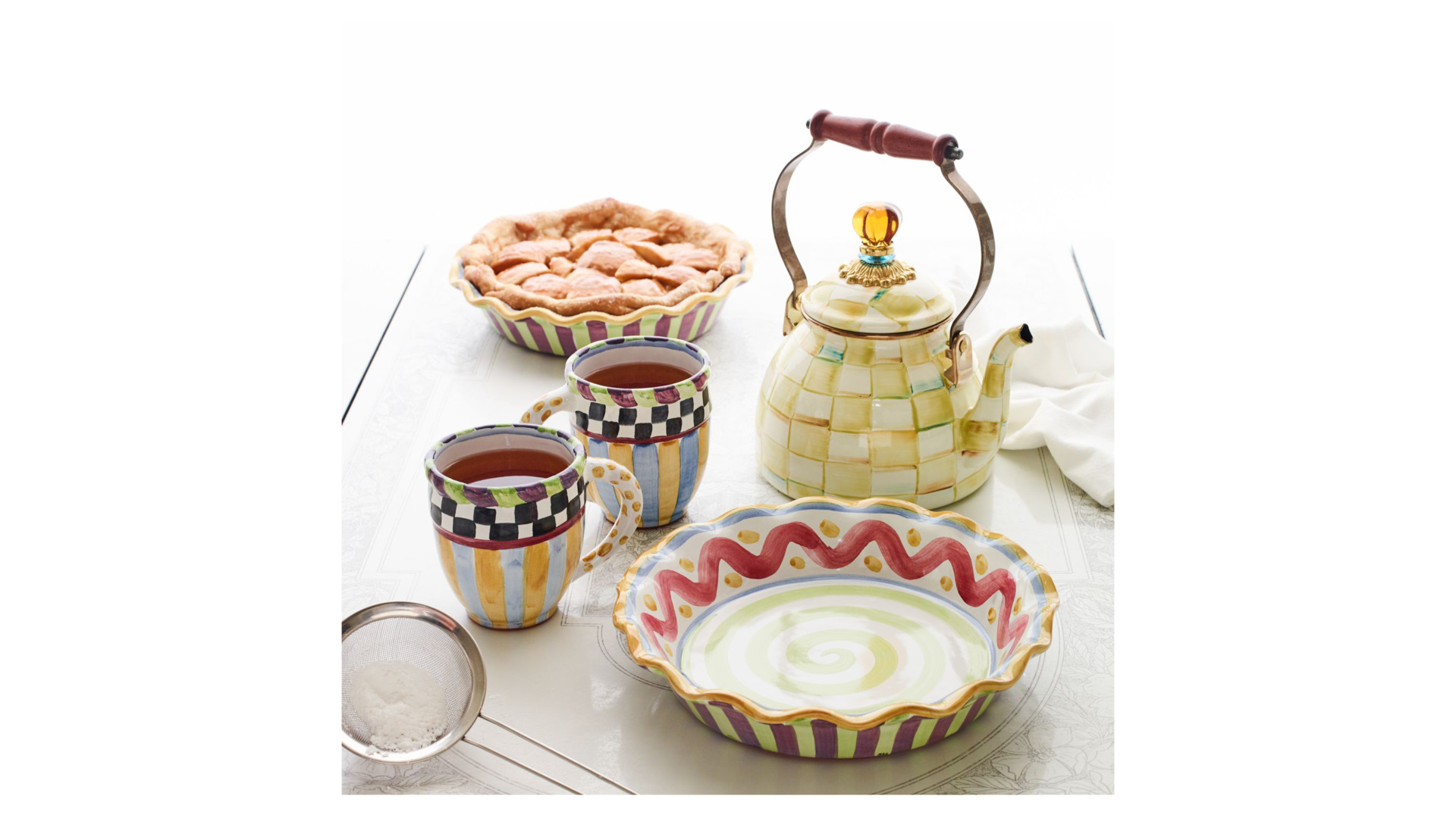 10586134 Mackenzie-Childs Чайник 2л Parchment Check 18Dx27H Сталь  - Вид №3