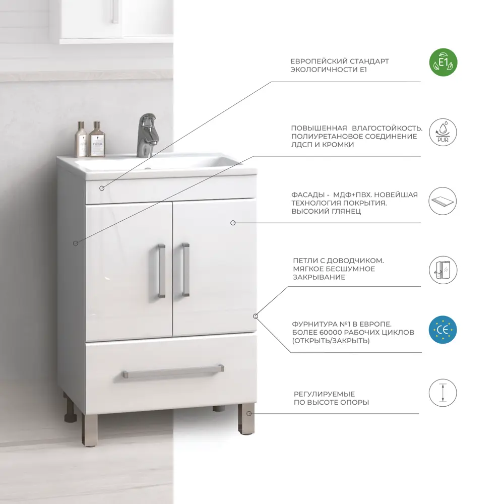 Тумба под раковину напольная Vigo Eggo 75 см цвет белый STLM-2106626 - Вид №4