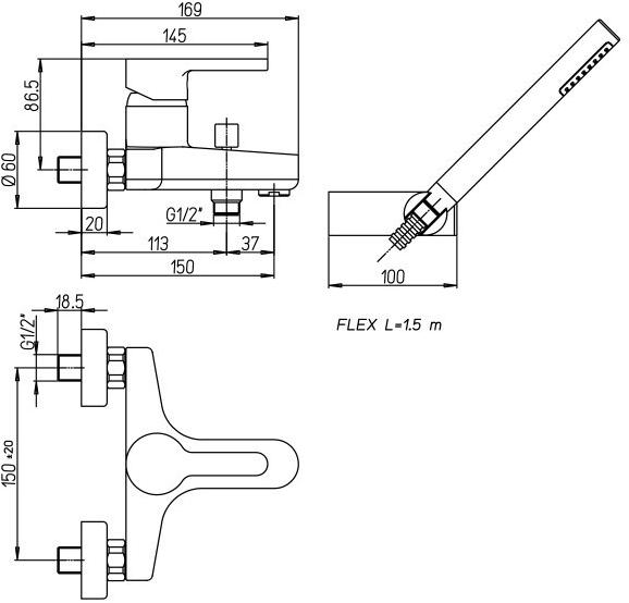 Paini Arena 92CR105FTKM смеситель для ванны с аксессуаром - Вид №2