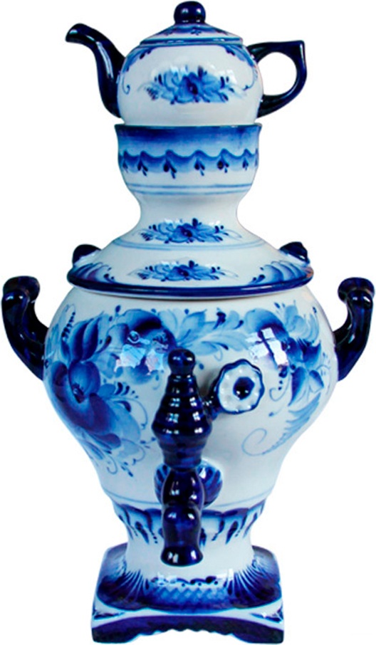 10556965 Гжельский фарфоровый завод Самовар сувенирный с чайником 1с 