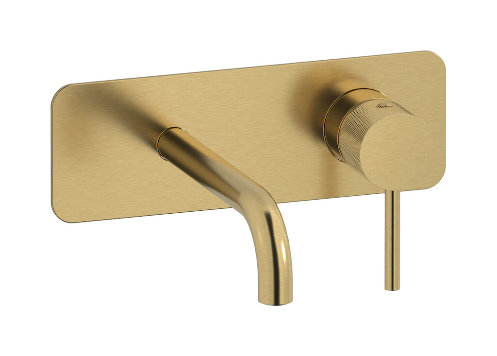 Встроенный в стену смеситель для раковины на 2 отверстия в комплекте с донным клапаном. WE ARE IB id206os Brushed Gold Industria