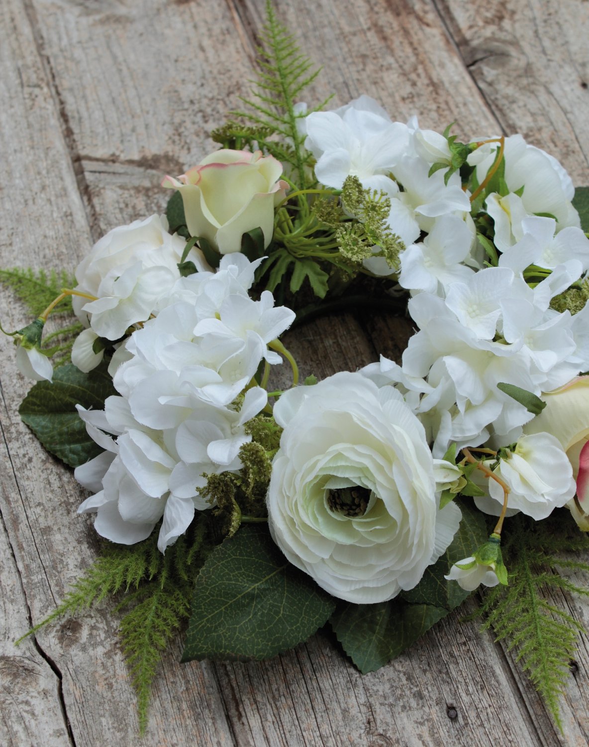 2646 778 a3 Искусственный венок 'Лютик / роза / гортензия' Ø 30 см, бежево-белый H-andreas 