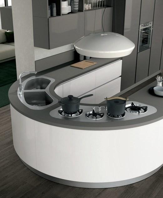 Cucine Lube Лаковая оборудованная кухня с полуостровом [clover] sun-id-1345421 - Вид №1