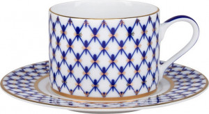 10611132 Императорский фарфоровый завод Чашка с блюдцем 300мл/16см "Кобальтовая сетка" "Соло" Фарфор твердый