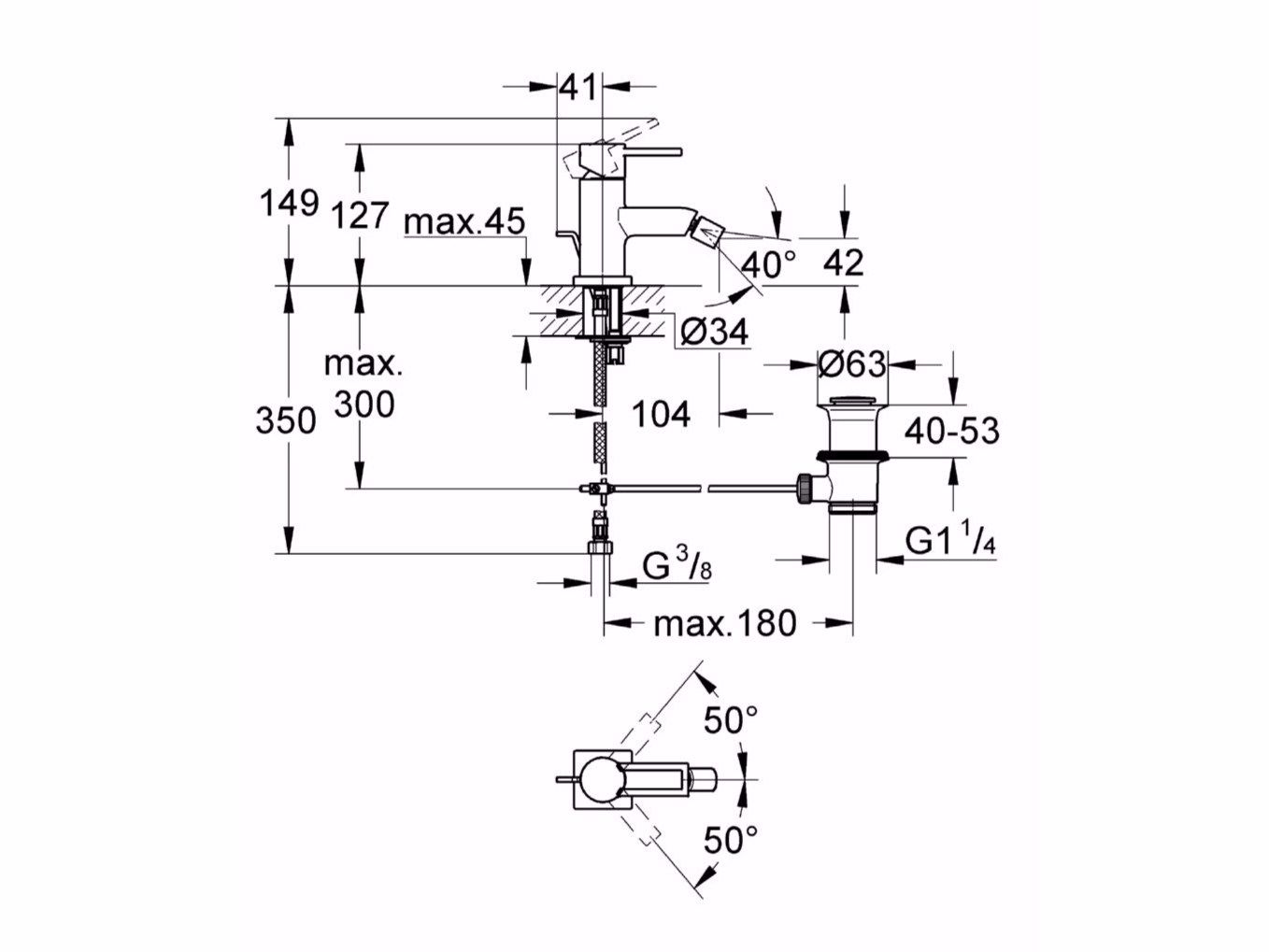 Однорычажный смеситель для биде с регулируемым горлышком Grohe Allure ARCH-00128124 - Вид №2