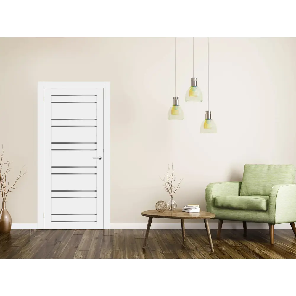 Дверь межкомнатная со стеклом Паудер 60x200 см Hardflex цвет белый с замком и петлями KREAFORTA STLM-2040460 - Вид №2