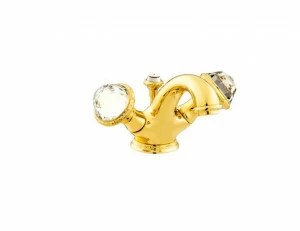 041205.000.00 Смеситель для раковины на одно отверстие с кристаллами сваровски Золото 24К